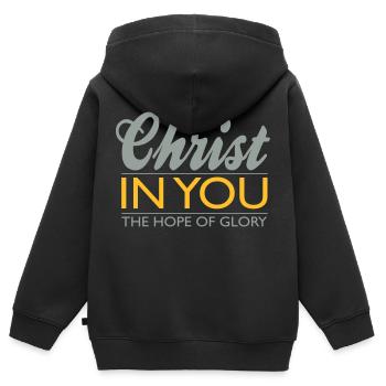 Christ in you - Kinder Premium Organic Zip Hoodie - Schwarz - Hinten - AI Model Kid Male (0cm)