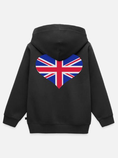 Großbritannien - Kinder Premium Organic Zip Hoodie - Schwarz