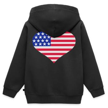 USA - Kinder Premium Organic Zip Hoodie - Schwarz - Hinten - AI Model Kid Male (0cm)