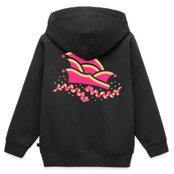 Bonnet de fou avec des banderoles - Sweat Premium à capuche zippé enfant bio - noir - Dos - AI Model Kid Male (0cm)