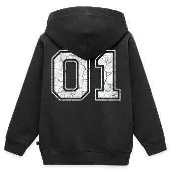 01 dans blanc in Used Look - Sweat Premium à capuche zippé enfant bio - noir - Dos - AI Model Kid Male (0cm)