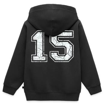 15 dans blanc in Used Look - Sweat Premium à capuche zippé enfant bio - noir - Dos - AI Model Kid Male (0cm)