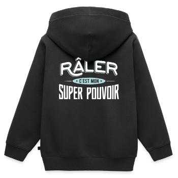 Râler super pouvoir drole - Sweat Premium à capuche zippé enfant bio - noir - Dos - AI Model Kid Male (0cm)