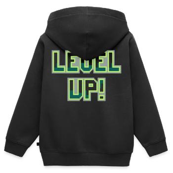 Level Up (Pixel-Schriftzug) - Kinder Premium Organic Zip Hoodie - Schwarz - Hinten - AI Model Kid Male (0cm)
