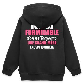 une grand mère exceptionnelle - Sweat Premium à capuche zippé enfant bio - noir - Dos - AI Model Kid Male (0cm)
