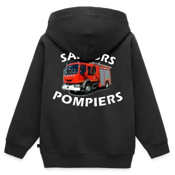 Camion de pompiers - Sweat Premium à capuche zippé enfant bio - noir - Dos - AI Model Kid Male (0cm)