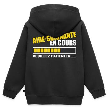 aide soignante en cours / bientôt aide-soignante - Sweat Premium à capuche zippé enfant bio - noir - Dos - AI Model Kid Male (0cm)