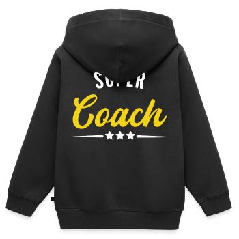 super coach / humour coach - Sweat Premium à capuche zippé enfant bio - noir - Dos - AI Model Kid Male (0cm)