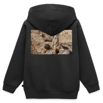 Deux suricates - Sweat Premium à capuche zippé enfant bio - noir - Dos - AI Model Kid Male (0cm)