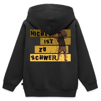 Strongman Spruch Muskeln Starker Mann Fit Geschenk - Kinder Premium Organic Zip Hoodie - Schwarz - Hinten - AI Model Kid Male (0cm)