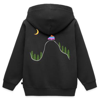 Campingbus Forêt, Tente, Camper, Wilds, Sur le toit - Sweat Premium à capuche zippé enfant bio - noir - Dos - AI Model Kid Male (0cm)
