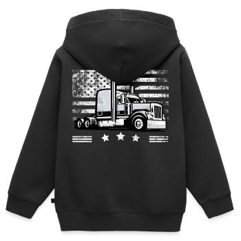 Camionneur American Flag Truck Driver - Sweat Premium à capuche zippé enfant bio - noir - Dos - AI Model Kid Male (0cm)