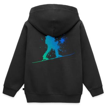 Herren Damen Ski Touring Ski Mountaineering - Kinder Premium Organic Zip Hoodie - Schwarz - Hinten - AI Model Kid Male (0cm)