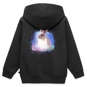 lapin, lapin, bleu, graffiti, peinture, - Sweat Premium à capuche zippé enfant bio - noir - Dos - AI Model Kid Male (0cm)