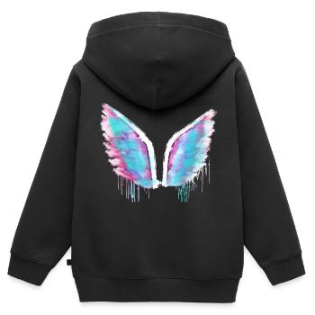 angelwings,flügel,aquarell,pastell,engelsflügel - Kinder Premium Organic Zip Hoodie - Schwarz - Hinten - AI Model Kid Male (0cm)