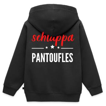 ALSACE schlàppa pantoufles - Sweat Premium à capuche zippé enfant bio - noir - Dos - AI Model Kid Male (0cm)