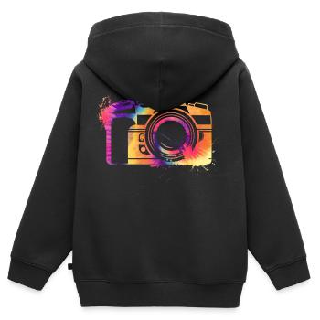 Fotograf Geschenk | Fotografie Kamera Motiv - Kinder Premium Organic Zip Hoodie - Schwarz - Hinten - AI Model Kid Male (0cm)