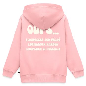 Oups .. 1. Confesser son péché etc - Sweat Premium à capuche zippé enfant bio - rose - Dos - AI Model Kid Female (0cm)