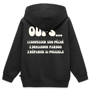Oups .. 1. Confesser son péché etc - Sweat Premium à capuche zippé enfant bio - noir - Dos - AI Model Kid Male (0cm)