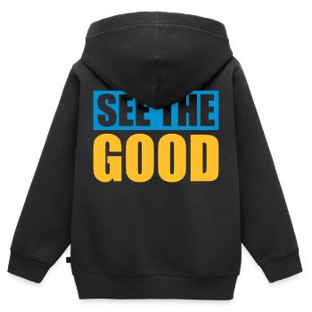 see the good Zitat - Kinder Premium Organic Zip Hoodie - Schwarz - Hinten - AI Model Kid Male (0cm)