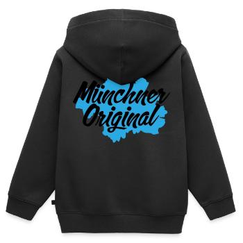 Münchner Original - Kinder Premium Organic Zip Hoodie - Schwarz - Hinten - AI Model Kid Male (0cm)