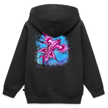 draggon bleu, glaucus bleu, escargot de mer bleu - Sweat Premium à capuche zippé enfant bio - noir - Dos - AI Model Kid Male (0cm)