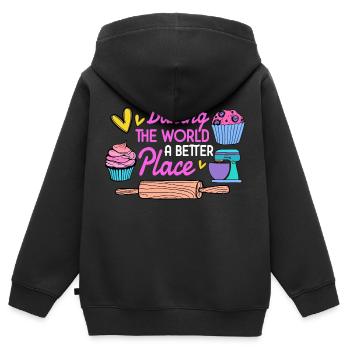 Boulangerie Baker Boulangerie Boulangerie Gâteau de confiserie - Sweat Premium à capuche zippé enfant bio - noir - Dos - AI Model Kid Male (0cm)