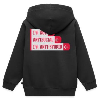 pas antisocial anti-stupide - Sweat Premium à capuche zippé enfant bio - noir - Dos - AI Model Kid Male (0cm)