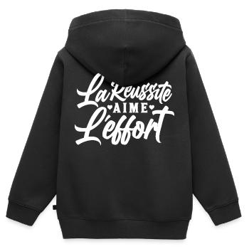 La réussite aime l'effort love (b) - Sweat Premium à capuche zippé enfant bio - noir - Dos - AI Model Kid Male (0cm)