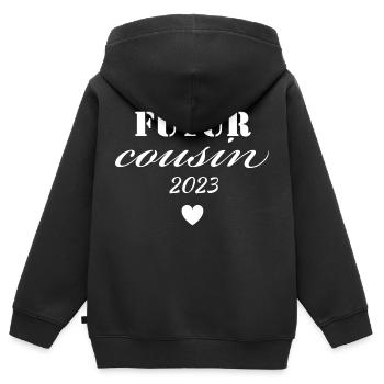 Futur cousin 2023 - Sweat Premium à capuche zippé enfant bio - noir - Dos - AI Model Kid Male (0cm)