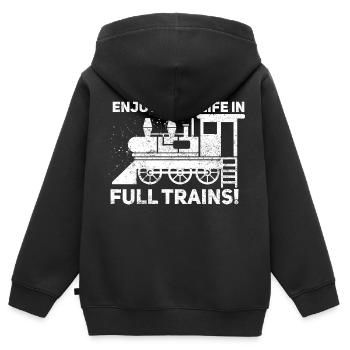 In full trains - Denglish Sayings Denglisch - Kids Premium Organic Zip-up Hoodie - black - Back - AI Model Kid Male (0cm)