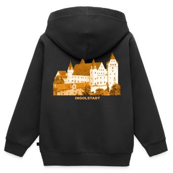 Château d’Ingolstadt Haute-Bavière Musée de l’armée du Danube - Sweat Premium à capuche zippé enfant bio - noir - Dos - AI Model Kid Male (0cm)