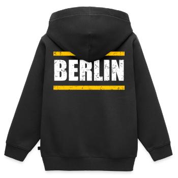 Berlin Vintage - Sweat Premium à capuche zippé enfant bio - noir - Dos - AI Model Kid Male (0cm)