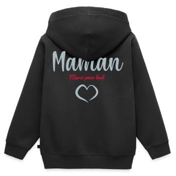 Maman Merci pour tout - Sweat Premium à capuche zippé enfant bio - noir - Dos - AI Model Kid Male (0cm)