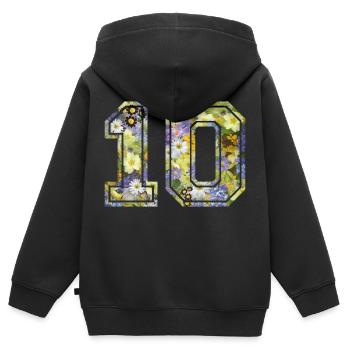 Numero 10 fleur, Équipe Foot, basket université - Sweat Premium à capuche zippé enfant bio - noir - Dos - AI Model Kid Male (0cm)