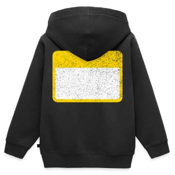 Panneau d’avertissement étiquette nominative Panneau de respect jaune - Sweat Premium à capuche zippé enfant bio - noir - Dos - AI Model Kid Male (0cm)