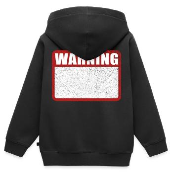Panneau d’avertissement Avertissement en anglais - Sweat Premium à capuche zippé enfant bio - noir - Dos - AI Model Kid Male (0cm)