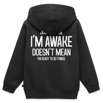 Nur weil ich wach bin lustig - Kinder Premium Organic Zip Hoodie - Schwarz - Hinten - AI Model Kid Male (0cm)