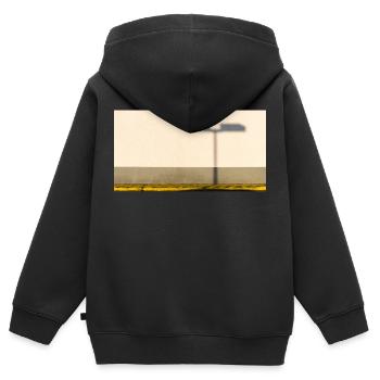 Der Schatten der Straßenlaterne an der Fassade - Kinder Premium Organic Zip Hoodie - Schwarz - Hinten - AI Model Kid Male (0cm)