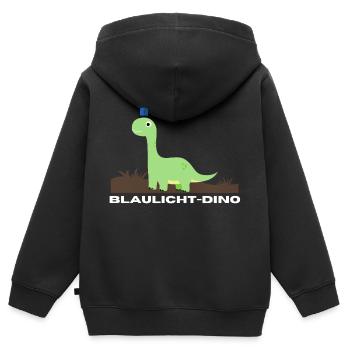 Blaulicht-Dino im Gras | Geschenk, Geschenkidee - Kinder Premium Organic Zip Hoodie - Schwarz - Hinten - AI Model Kid Male (0cm)