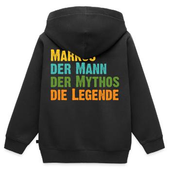 Markus der Mythos die Legende Vorname Markus - Kinder Premium Organic Zip Hoodie - Schwarz - Hinten - AI Model Kid Male (0cm)