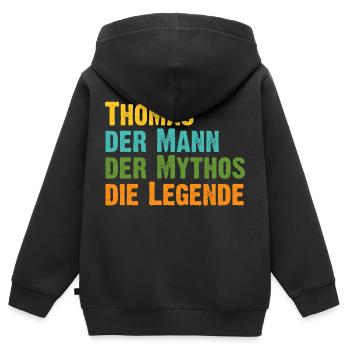 Thomas der Mythos die Legende Vorname Thomas - Kinder Premium Organic Zip Hoodie - Schwarz - Hinten - AI Model Kid Male (0cm)