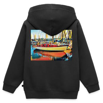 Segelboot am Ponton - Kinder Premium Organic Zip Hoodie - Schwarz - Hinten - AI Model Kid Male (0cm)