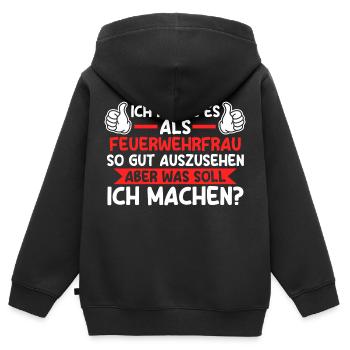 Feuerwehr Feuerwehrfrau - Kinder Premium Organic Zip Hoodie - Schwarz - Hinten - AI Model Kid Male (0cm)