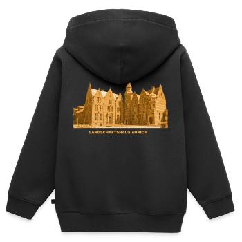 Aurich, Landschaftshaus, Frise orientale, Basse-Saxe - Sweat Premium à capuche zippé enfant bio - noir - Dos - AI Model Kid Male (0cm)