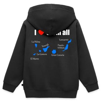 Je les aime tous - Îles Canaries - Sweat Premium à capuche zippé enfant bio - noir - Dos - AI Model Kid Male (0cm)