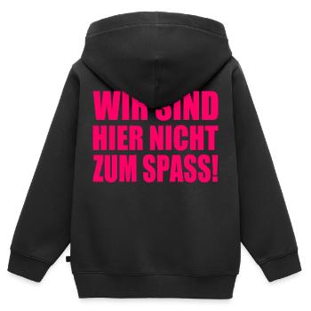 Wir sind hier nicht zum spass - Kinder Premium Organic Zip Hoodie - Schwarz - Hinten - AI Model Kid Male (0cm)