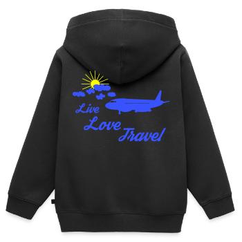 live love travel - Kinder Premium Organic Zip Hoodie - Schwarz - Hinten - AI Model Kid Male (0cm)