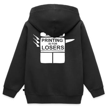 Copier uniquement les perdants | L’impression est pour les perdants - Sweat Premium à capuche zippé enfant bio - noir - Dos - AI Model Kid Male (0cm)