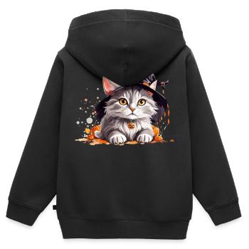 Halloween-Katze - Kinder Premium Organic Zip Hoodie - Schwarz - Hinten - AI Model Kid Male (0cm)